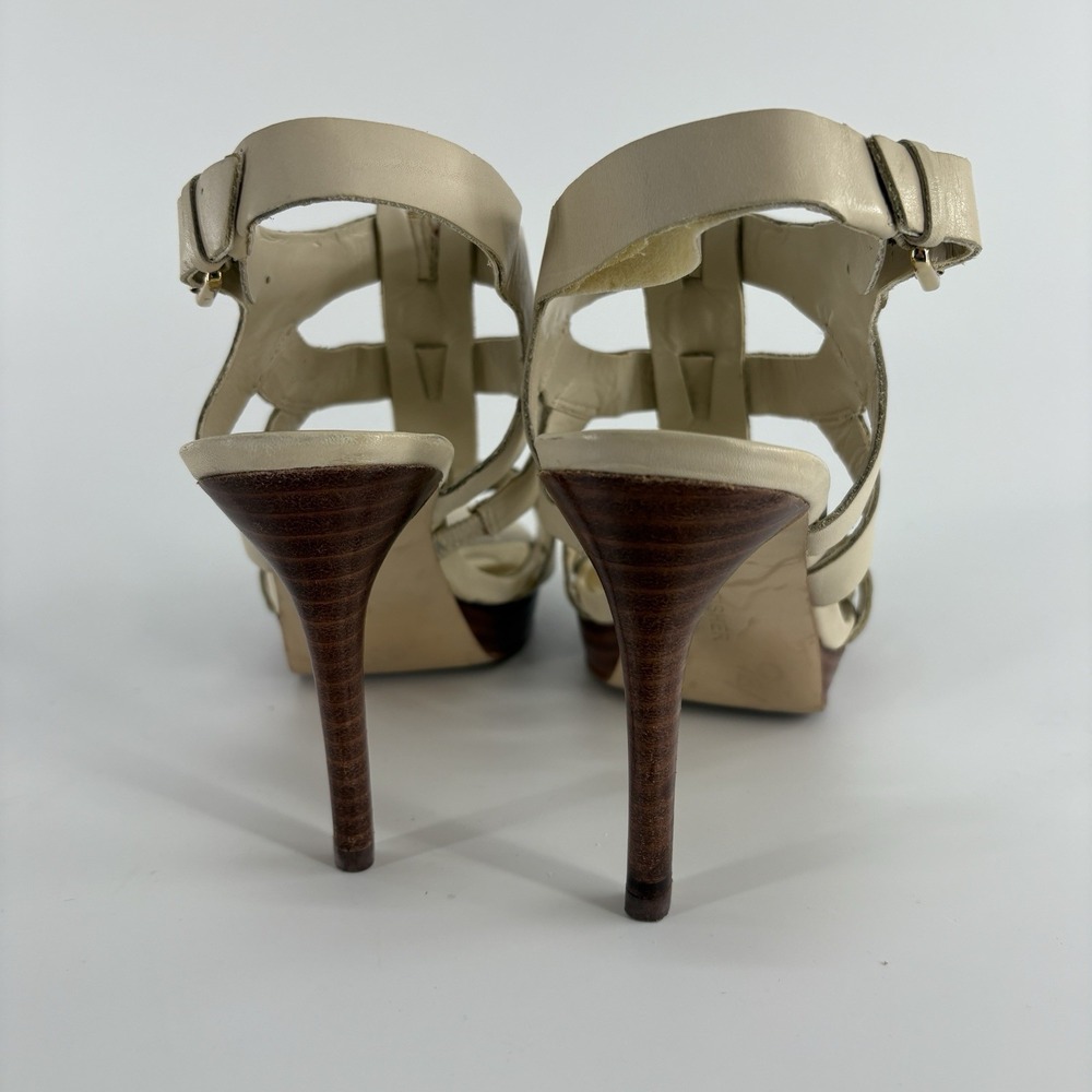 Marc Fisher Leather Caged Strappy Sandals 6 Natural Bone Beige - Picture 4 of 7